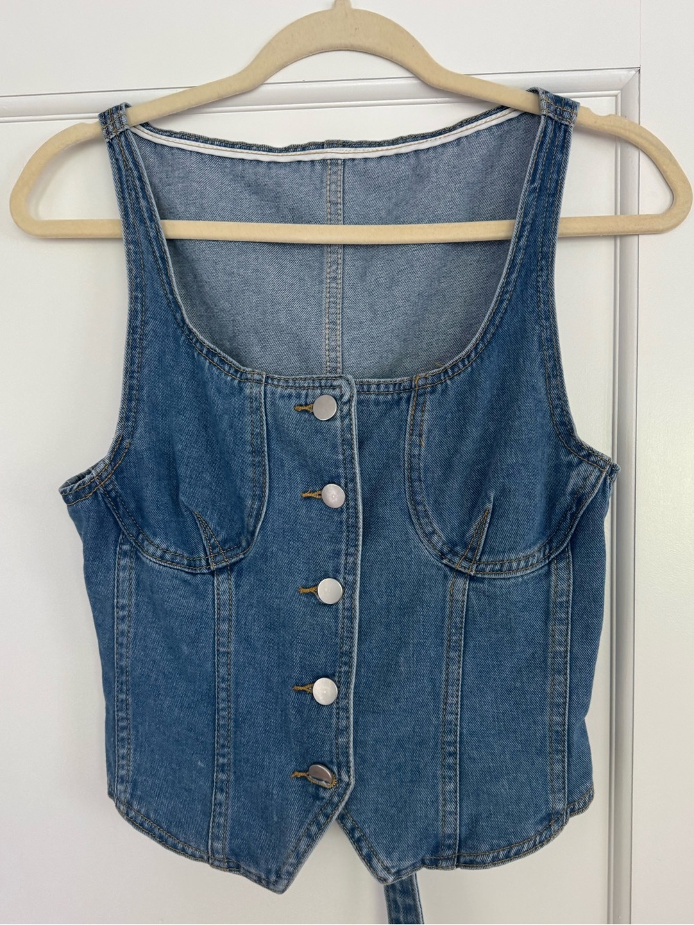 SHEIN Blue Denim Button-Front Vest